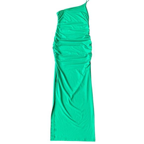 SHEIN One Shoulder Strap Ruched Bodycon Dress Bright Green Size Medium US 6 - Picture 1 of 10